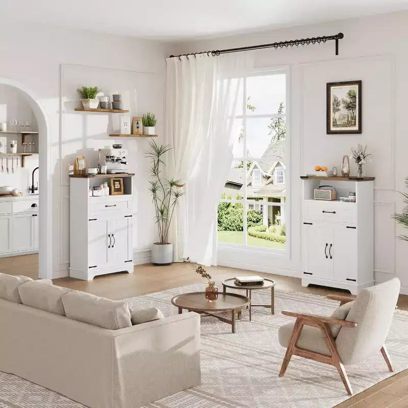 Meuble de salle de bain autoportant de style ferme avec portes et tiroirs, solution de rangement multi-pièces pour la salle de bain, la buanderie et la chambre à coucher