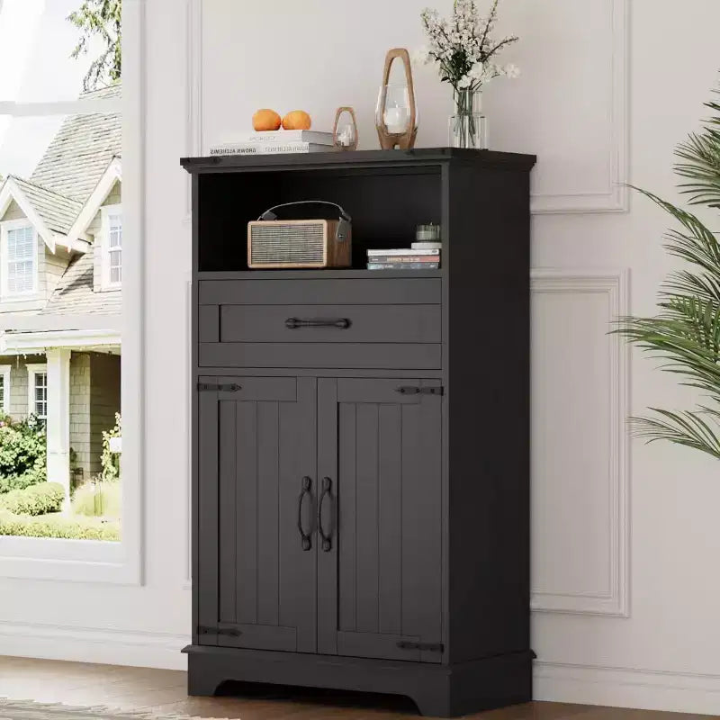 Freestanding Farmhouse Style Bathroom Cabinet with Doors and Drawers, Multi-Room Storage Solution for Bathroom, Laundry and Bedroom