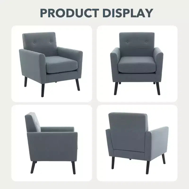 Fauteuil d'appoint en tissu GustoWave mi-siècle avec pieds en bois massif, fauteuil de salon rétro moderne avec assise plus épaisse pour le salon