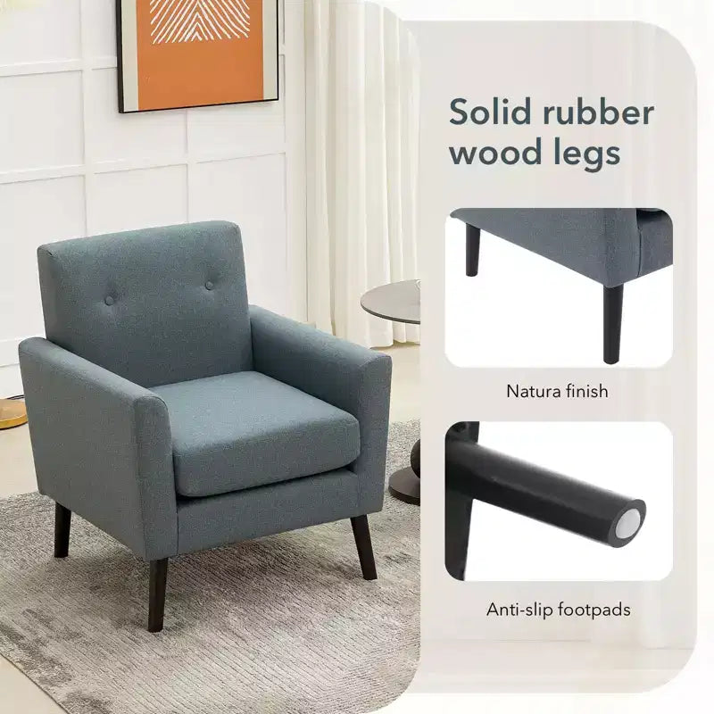 Fauteuil d'appoint en tissu GustoWave mi-siècle avec pieds en bois massif, fauteuil de salon rétro moderne avec assise plus épaisse pour le salon