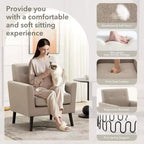 Fauteuil d'appoint en tissu GustoWave mi-siècle avec pieds en bois massif, fauteuil de salon rétro moderne avec assise plus épaisse pour le salon