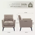Fauteuil d'appoint en tissu GustoWave mi-siècle avec pieds en bois massif, fauteuil de salon rétro moderne avec assise plus épaisse pour le salon