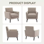Fauteuil d'appoint en tissu GustoWave mi-siècle avec pieds en bois massif, fauteuil de salon rétro moderne avec assise plus épaisse pour le salon
