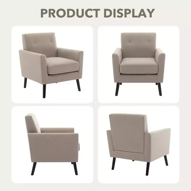 Fauteuil d'appoint en tissu GustoWave mi-siècle avec pieds en bois massif, fauteuil de salon rétro moderne avec assise plus épaisse pour le salon