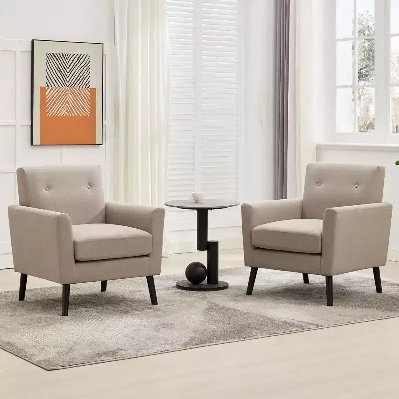 Fauteuil d'appoint en tissu GustoWave mi-siècle avec pieds en bois massif, fauteuil de salon rétro moderne avec assise plus épaisse pour le salon
