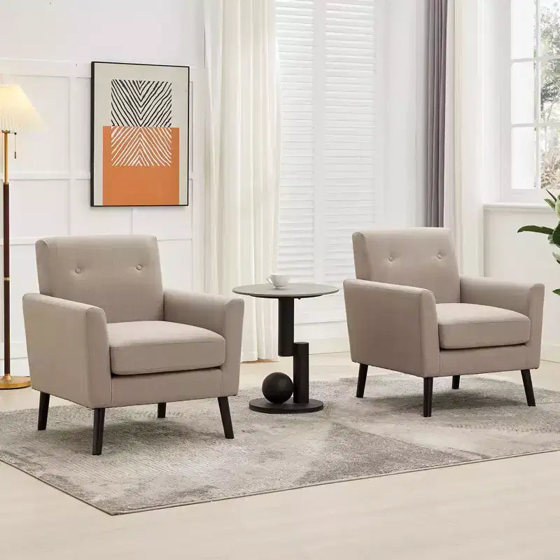 Fauteuil d'appoint en tissu GustoWave mi-siècle avec pieds en bois massif, fauteuil de salon rétro moderne avec assise plus épaisse pour le salon