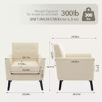 Fauteuil d'appoint en tissu GustoWave mi-siècle avec pieds en bois massif, fauteuil de salon rétro moderne avec assise plus épaisse pour le salon