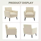 Fauteuil d'appoint en tissu GustoWave mi-siècle avec pieds en bois massif, fauteuil de salon rétro moderne avec assise plus épaisse pour le salon