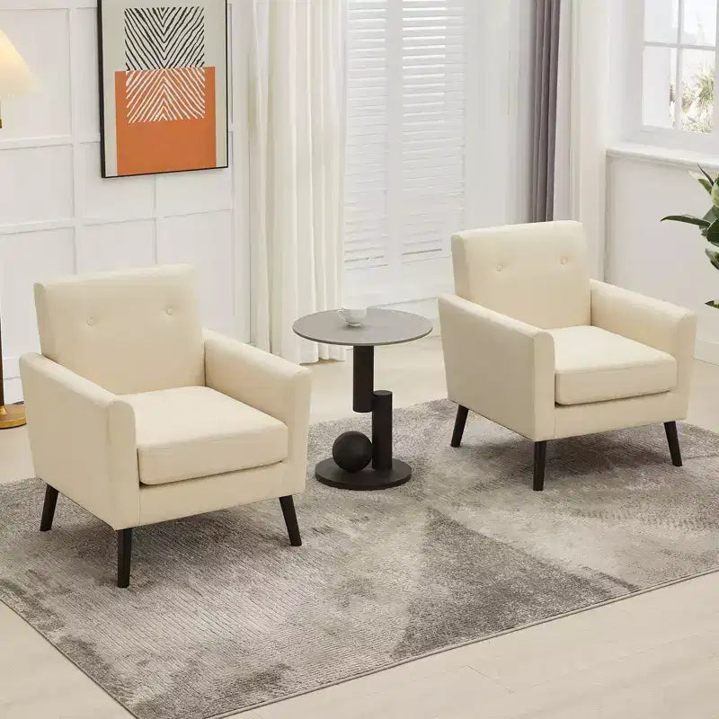 Fauteuil d'appoint en tissu GustoWave mi-siècle avec pieds en bois massif, fauteuil de salon rétro moderne avec assise plus épaisse pour le salon