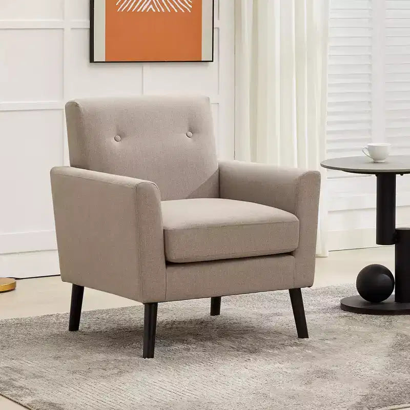 Fauteuil d'appoint en tissu GustoWave mi-siècle avec pieds en bois massif, fauteuil de salon rétro moderne avec assise plus épaisse pour le salon