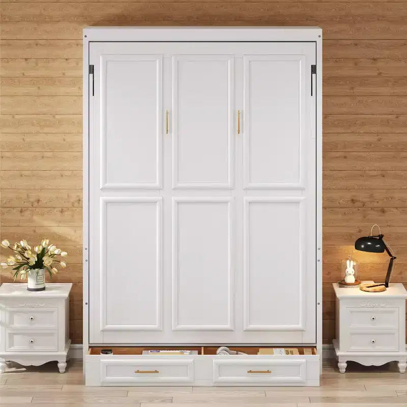 Lit escamotable pleine grandeur minimaliste Whisen avec 2 tiroirs - Beige