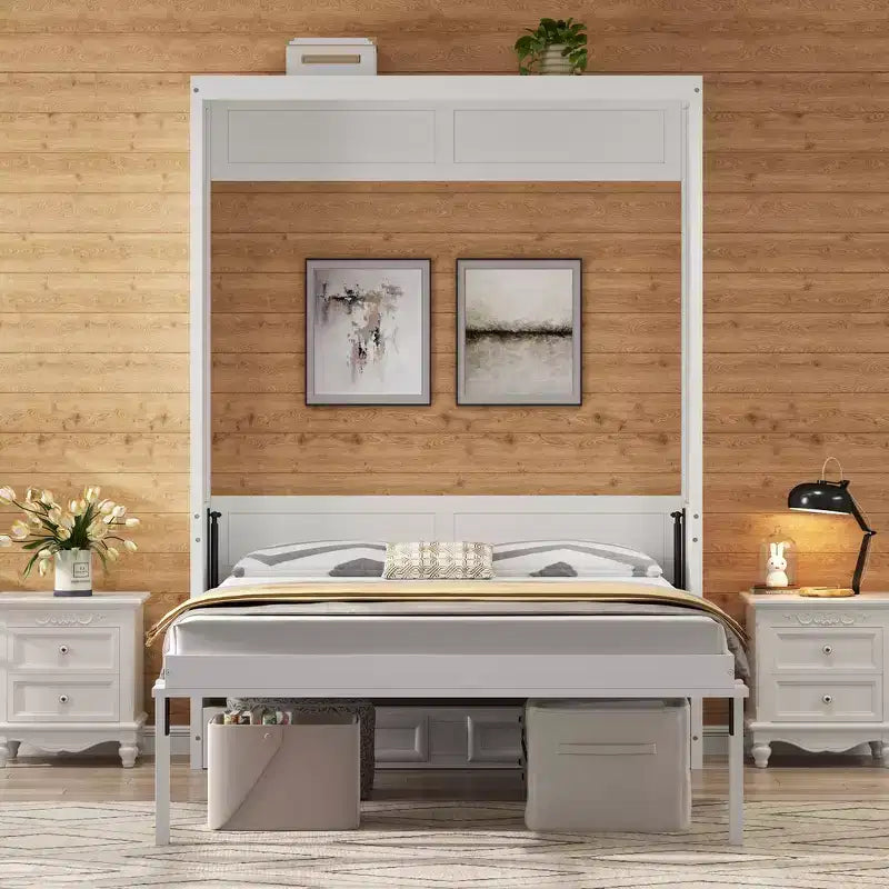 Lit escamotable pleine grandeur minimaliste Whisen avec 2 tiroirs - Beige