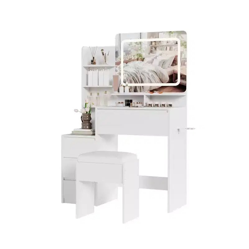 Vanity Desk With Mirror and LED Lights, 36-Inch Makeup Vanity Desk, 3 Color Adjustable Light, Dressing Table With 4 Drawers, Modern Vanity Table
