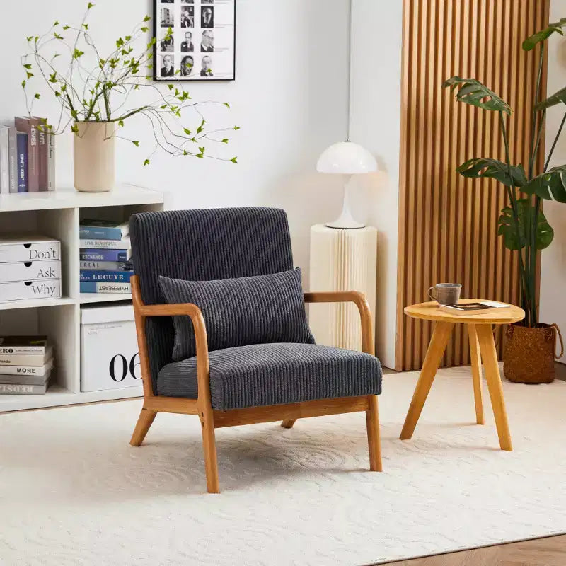 Zeus & Ruta Fauteuil d'appoint rembourré de style moderne du milieu du siècle avec oreiller et cadre en bois massif