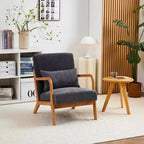 Zeus & Ruta Fauteuil d'appoint rembourré de style moderne du milieu du siècle avec oreiller et cadre en bois massif