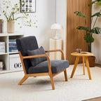 Zeus & Ruta Fauteuil d'appoint rembourré de style moderne du milieu du siècle avec oreiller et cadre en bois massif