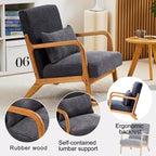 Zeus & Ruta Fauteuil d'appoint rembourré de style moderne du milieu du siècle avec oreiller et cadre en bois massif