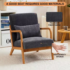 Zeus & Ruta Fauteuil d'appoint rembourré de style moderne du milieu du siècle avec oreiller et cadre en bois massif