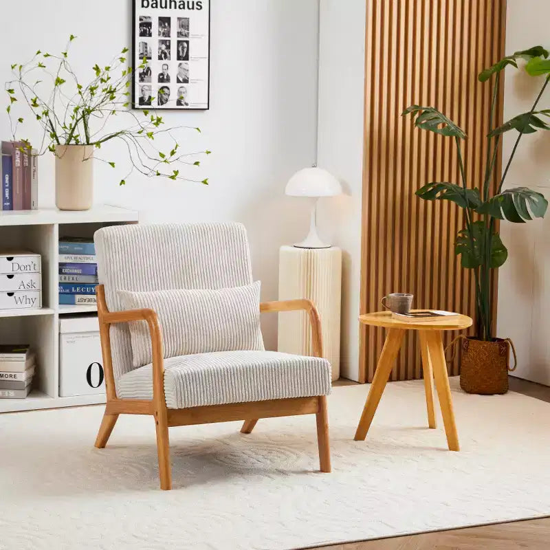 Zeus & Ruta Fauteuil d'appoint rembourré de style moderne du milieu du siècle avec oreiller et cadre en bois massif