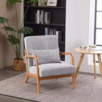 Zeus & Ruta Fauteuil d'appoint rembourré de style moderne du milieu du siècle avec oreiller et cadre en bois massif