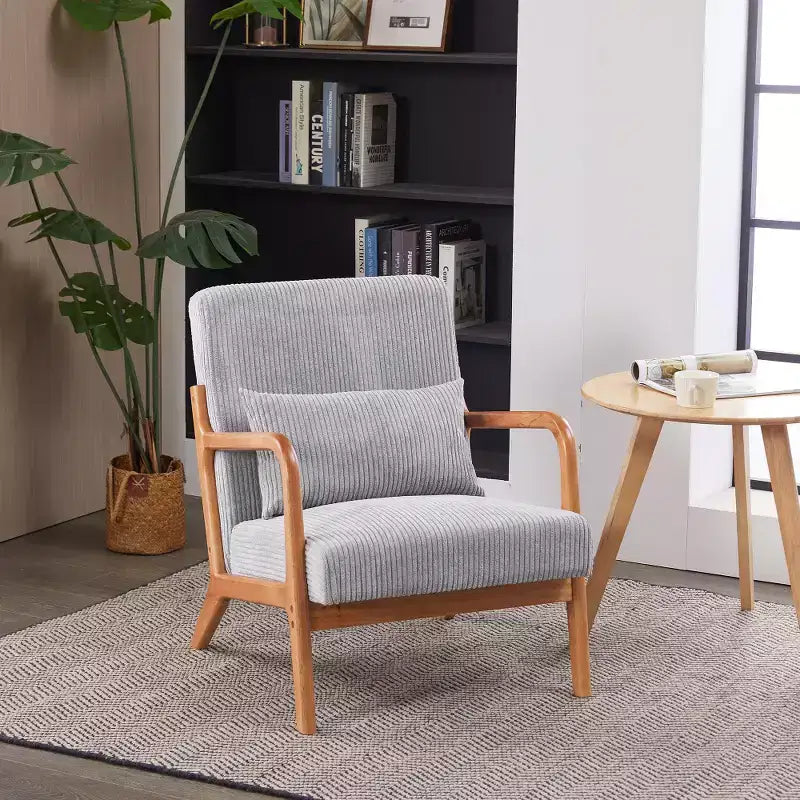 Zeus & Ruta Fauteuil d'appoint rembourré de style moderne du milieu du siècle avec oreiller et cadre en bois massif