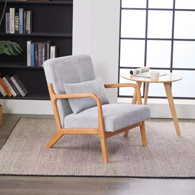 Zeus & Ruta Fauteuil d'appoint rembourré de style moderne du milieu du siècle avec oreiller et cadre en bois massif