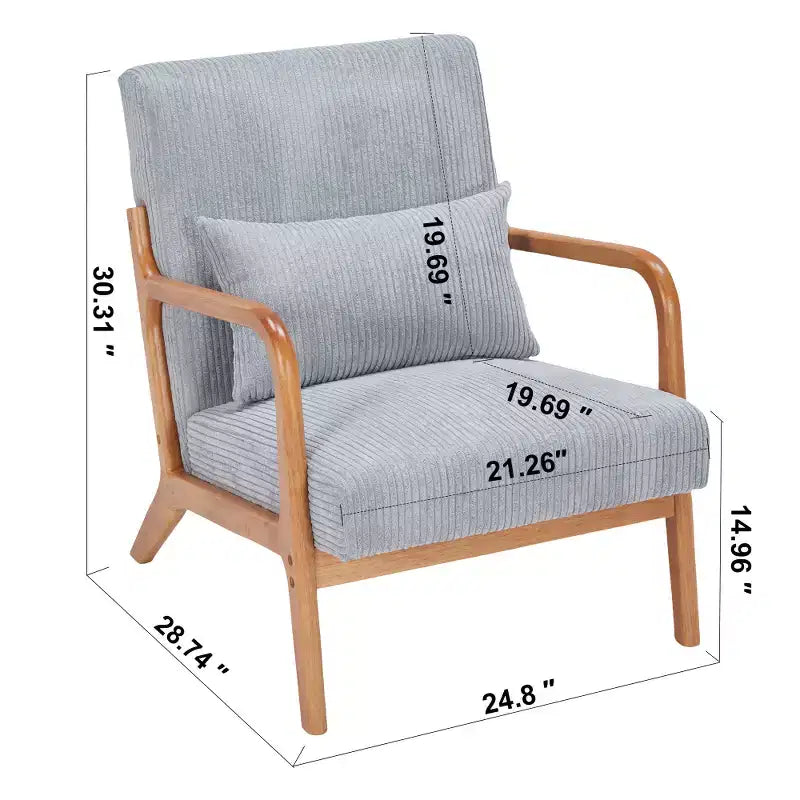 Zeus & Ruta Fauteuil d'appoint rembourré de style moderne du milieu du siècle avec oreiller et cadre en bois massif