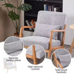 Zeus & Ruta Fauteuil d'appoint rembourré de style moderne du milieu du siècle avec oreiller et cadre en bois massif