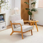 Zeus & Ruta Fauteuil d'appoint rembourré de style moderne du milieu du siècle avec oreiller et cadre en bois massif