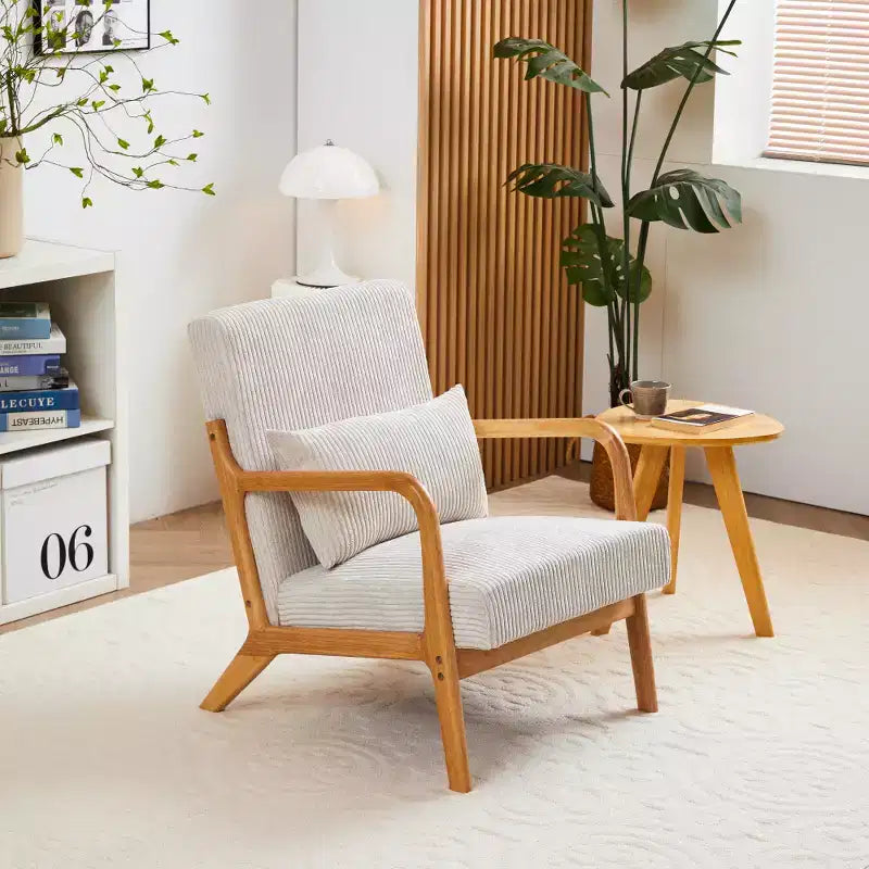 Zeus & Ruta Fauteuil d'appoint rembourré de style moderne du milieu du siècle avec oreiller et cadre en bois massif