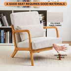 Zeus & Ruta Fauteuil d'appoint rembourré de style moderne du milieu du siècle avec oreiller et cadre en bois massif