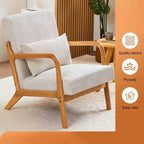 Zeus & Ruta Fauteuil d'appoint rembourré de style moderne du milieu du siècle avec oreiller et cadre en bois massif