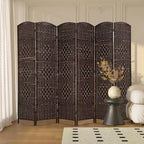 MAYEERTY 6 Panel Room Divider Privacy Folding Screen Wood