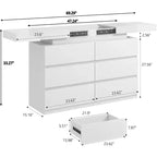 Dyonery Commode Moderne 6 Tiroirs avec Plateau Coulissant, Station de Charge & Lumières LED, Grande Armoire de Rangement pour Vêtements, pour Chambre, Blanc