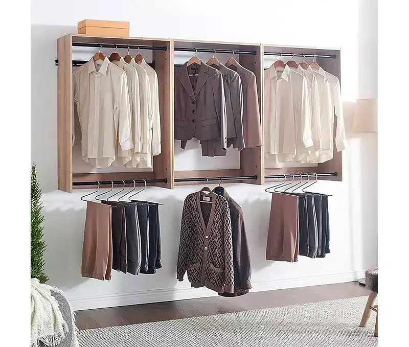 HomeStock Devi Series 31,594,5 po. L Système de placard modulaire mural avec double tringle et 0 étagère en bois