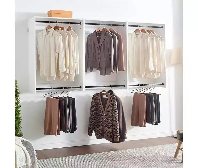 HomeStock Devi Series 31,594,5 po. L Système de placard modulaire mural avec double tringle et 0 étagère en bois