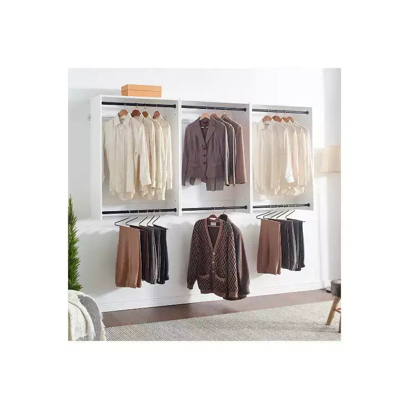 HomeStock Devi Series 31,594,5 po. L Système de placard modulaire mural avec double tringle et 0 étagère en bois