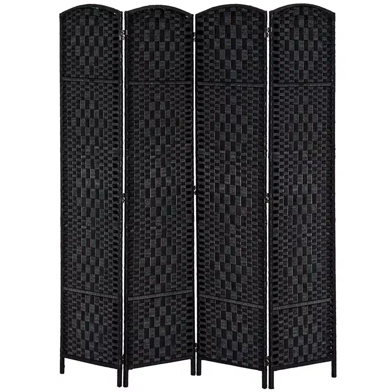 MAYEERTY Paravent 4 Panneaux Tressage Osier Noir Hauteur 1,8 m