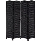 MAYEERTY Paravent 4 Panneaux Tressage Osier Noir Hauteur 1,8 m