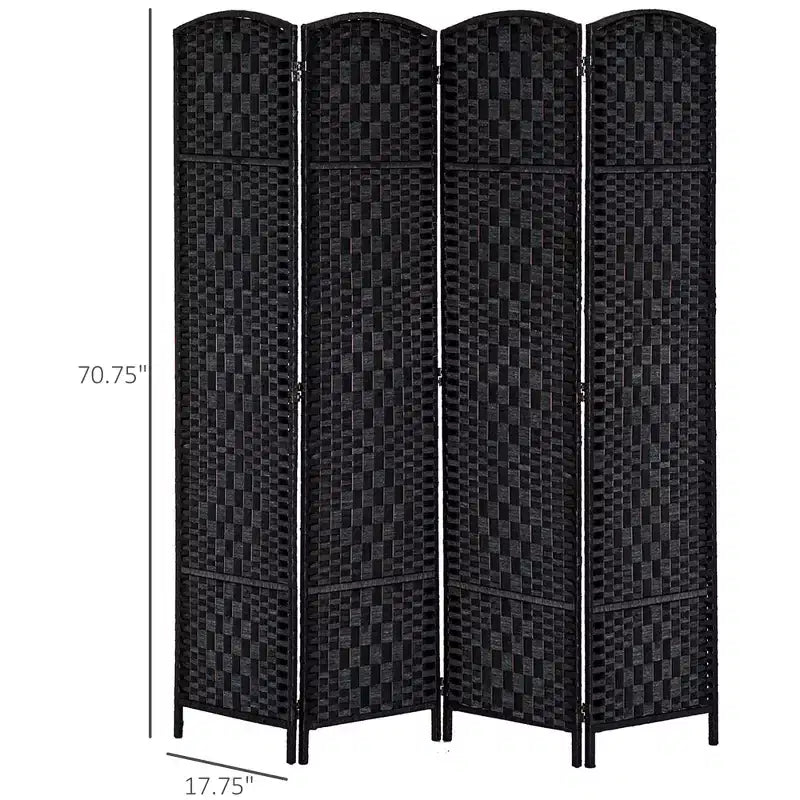 MAYEERTY Paravent 4 Panneaux Tressage Osier Noir Hauteur 1,8 m