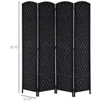 MAYEERTY Paravent 4 Panneaux Tressage Osier Noir Hauteur 1,8 m