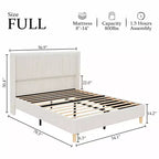 Lit en tissu de velours côtelé - 1 Lattes avec éponge, Tête de lit douce en tissu de velours côtelé, Aile de protection, Tête de lit haute