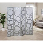 MAYEERTY 4 Panel Wood Room Divider Circle Pattern Silver for Home