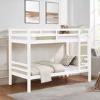 Twin over Twin Bunk Bed with Ladder  Wooden Frame with High Guardrails for Kids  No Box Spring Needed  Sturdy and Space-Saving  White