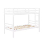Lit superposé jumeau sur jumeau avec échelle Cadre en bois avec barrières de sécurité hautes pour enfants Pas besoin de sommier Tapissier Robuste et peu encombrant Blanc