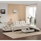 Canapé d'angle modulaire 4 places avec pouf de rangement, porte-gobelets, chargement USB et Type-C, coussins capitonnés, rangement dans les accoudoirs, revêtement doux