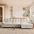 Canapé d'angle modulaire 4 places avec pouf de rangement, porte-gobelets, chargement USB et Type-C, coussins capitonnés, rangement dans les accoudoirs, revêtement doux