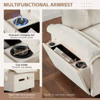 Canapé d'angle modulaire 4 places avec pouf de rangement, porte-gobelets, chargement USB et Type-C, coussins capitonnés, rangement dans les accoudoirs, revêtement doux