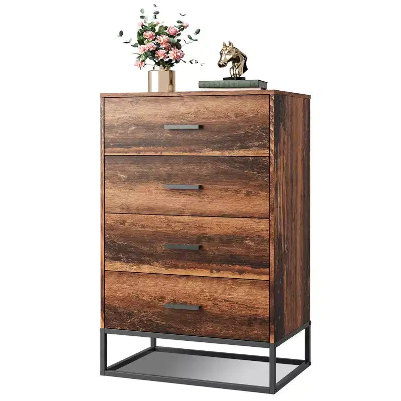 GALAXHERO 4 Drawer Wood Dresser, Tall Nightstand & Storage Chest for Bedroom, Hallway, Living Room & Closet, Sturdy Metal Frame
