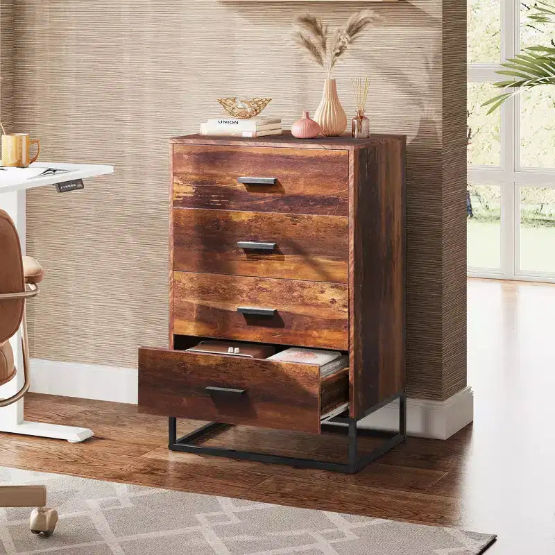 GALAXHERO Commode à 4 tiroirs en bois, Table de chevet haute et Commode de rangement pour chambre, couloir, salon et placard, Cadre en métal robuste